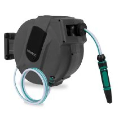 Automatic hose reel – Black - Incl. 15m garden hose, nozzle and couplings