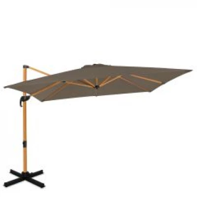 Cantilever parasol Pisogne 300x300cm – Premium parasol – wood look | Taupe