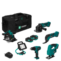 Verktygssats VPower 20V – 4.0Ah | Inkl. 5 maskiner, 2 batterier och snabbladdare 