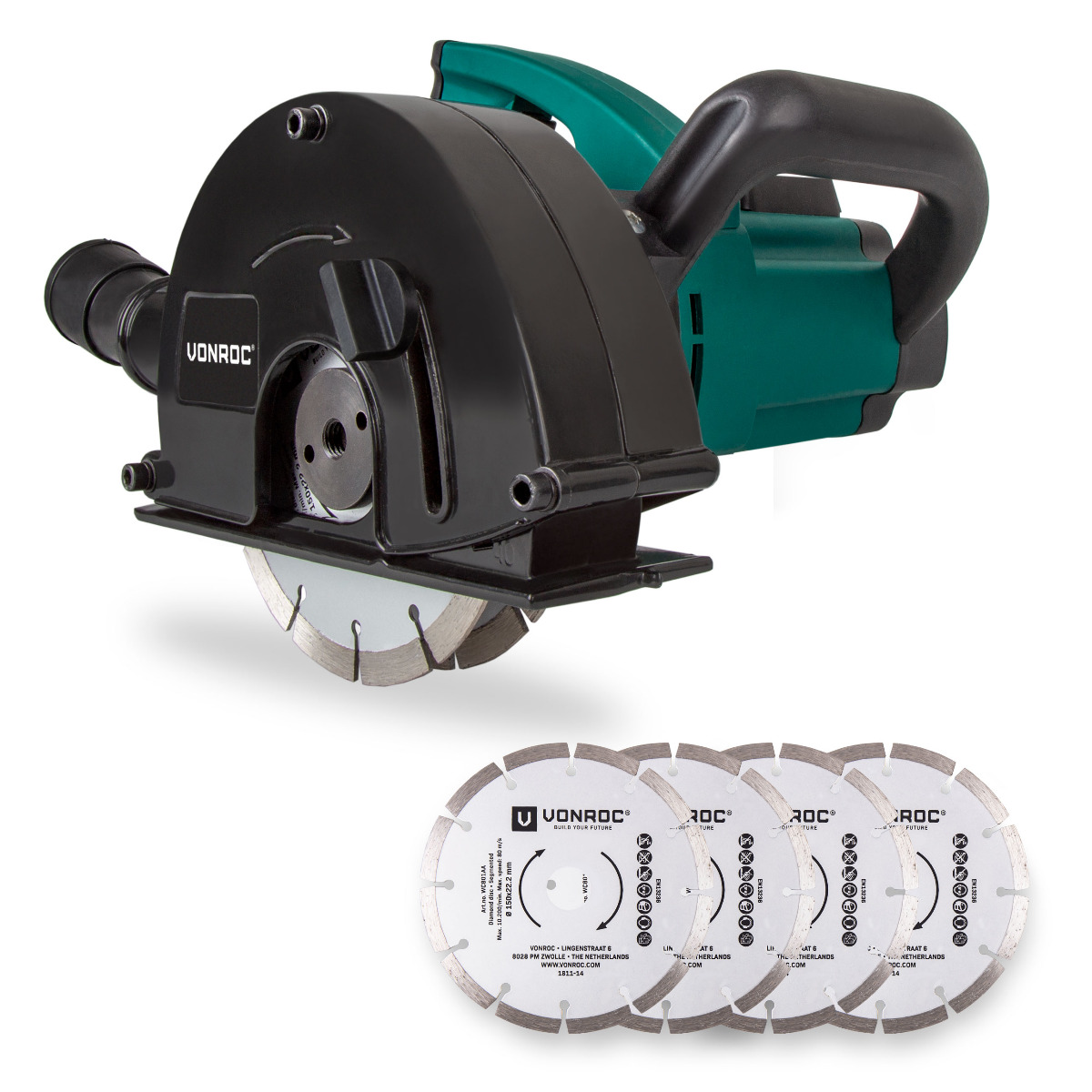 Betongspårfräs 1700W – 150mm | Inkl. 6 diamantskivor och verktygspåse