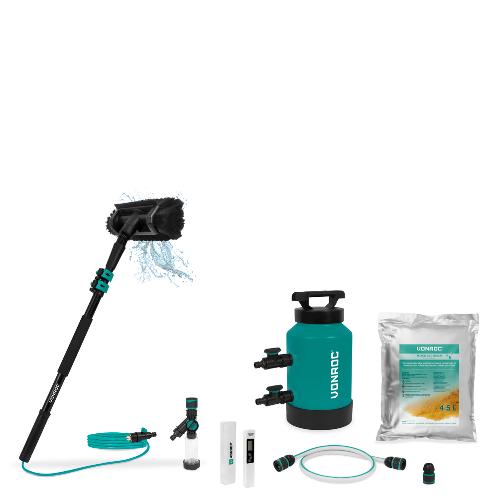 Aluminium teleskopisk tvättborste 1,80 m och DI-vattenfilter | Komplett set