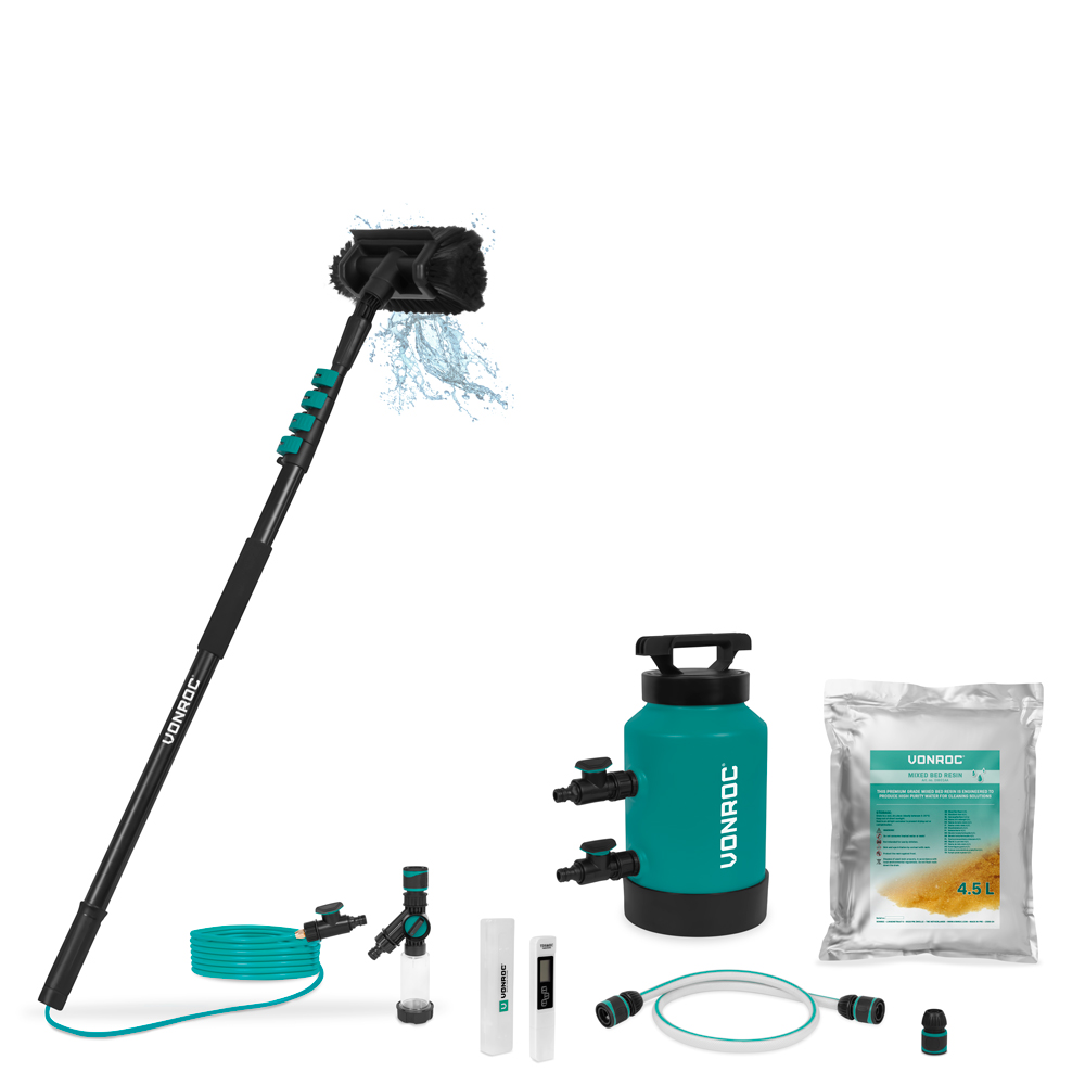 Aluminium teleskopisk tvättborste 4,60 m och DI-vattenfilter | Komplett set